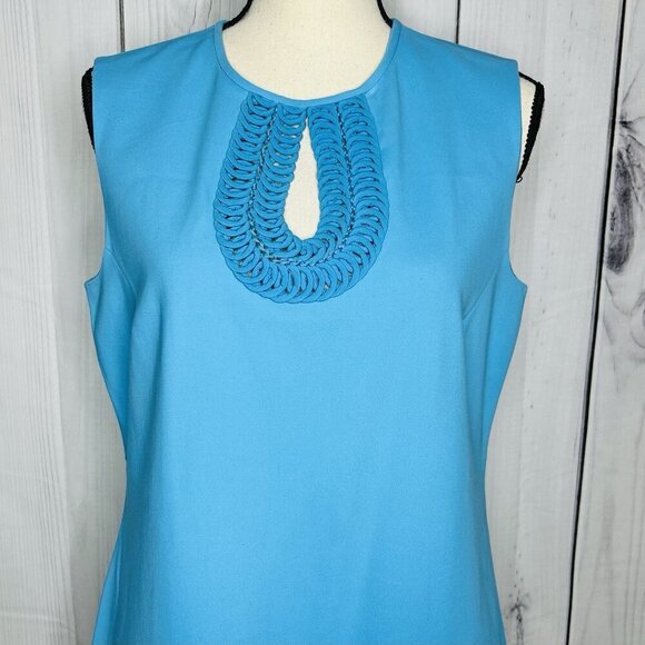 RAOUL Sheath Dress Sleeveless Sz US 10 Aqua Blue Detailed Neck and Hem - Picture 2 of 11